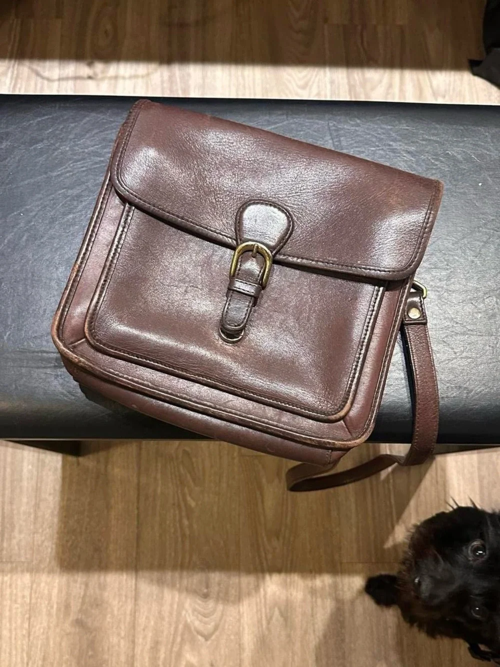 Hunt Club Brown Leather Messenger Bag with Buckle Front